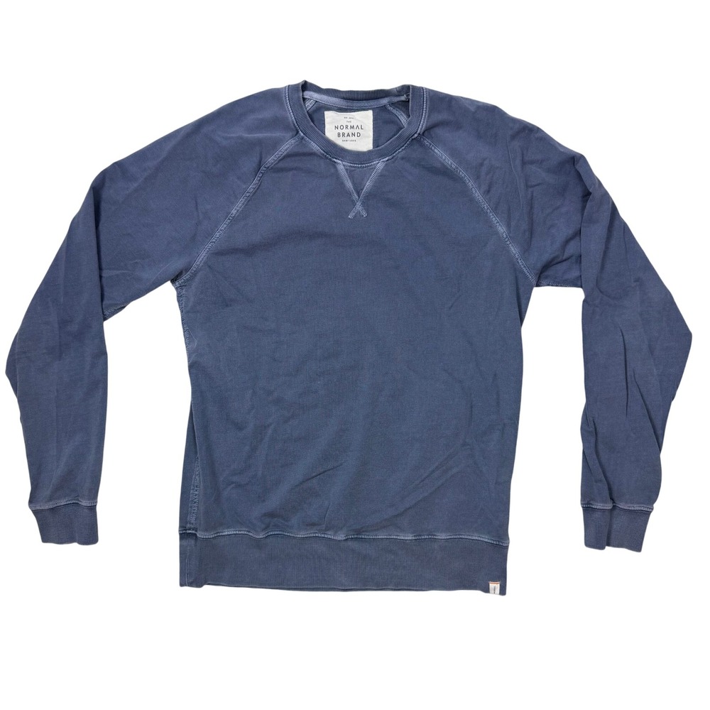 The Normal Brand Vintage Minimalist Mens Crewneck Sweatshirt Blue Cotton